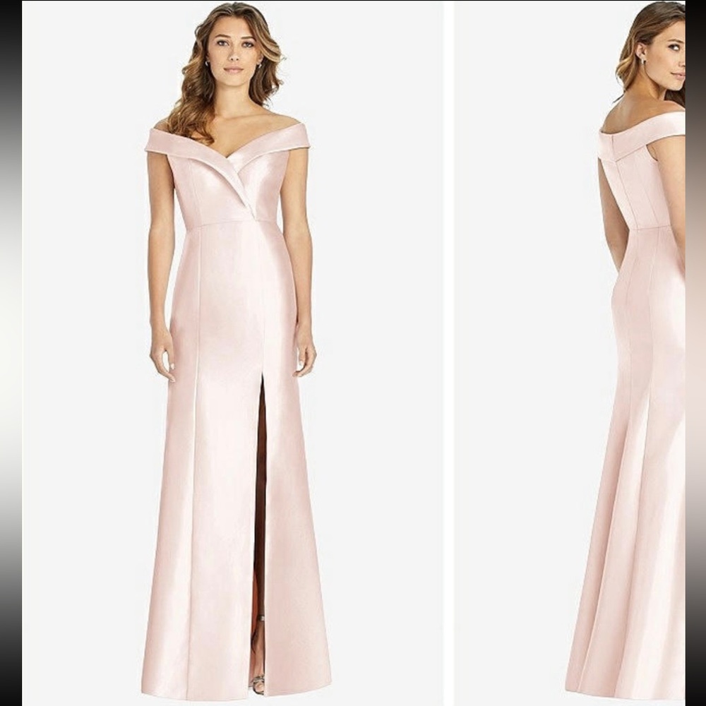 ALFRED SUNG BlushOff-The-Shoulder Satin Gown